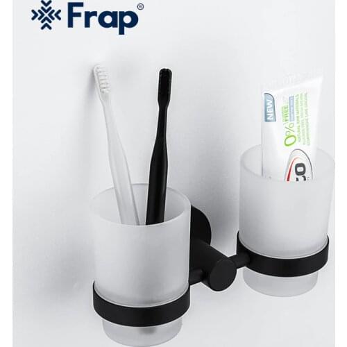 FRAP Cup Tumbler Holders Double Toothbrush Tooth Black cup holder cups Wall-mount Bathroom Accessories bath hardware set F30206