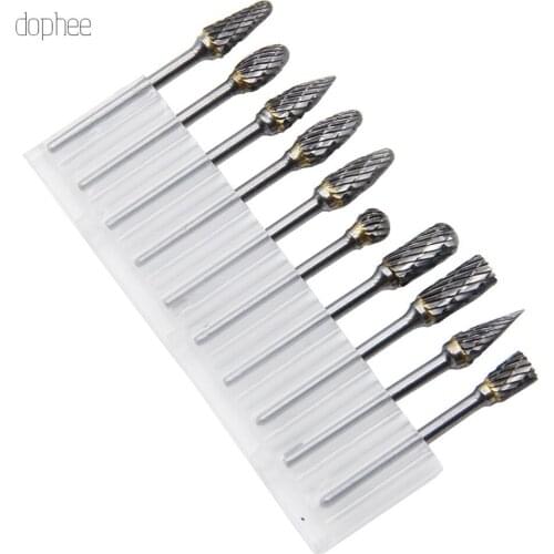 Dophee 10pcs rotary file Shank Tungsten Carbide Burr Rotary Drill Bits Cutter Files Set