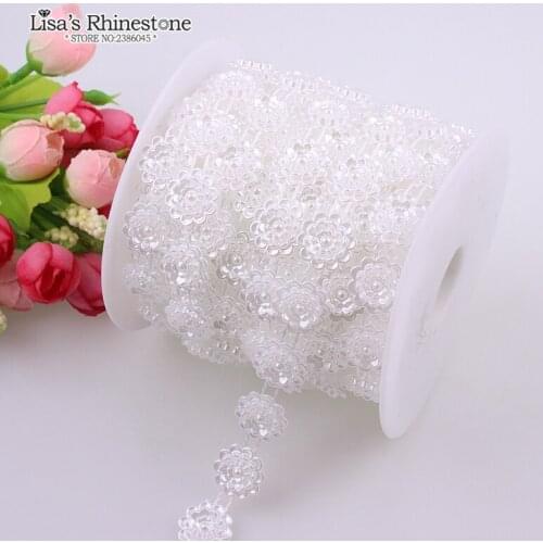 2 Yard Cotton Fishing Line Artificial Ivory White Multilayer flower Flatback Pearl Beads Chain DIY Garland Wedding Decoration