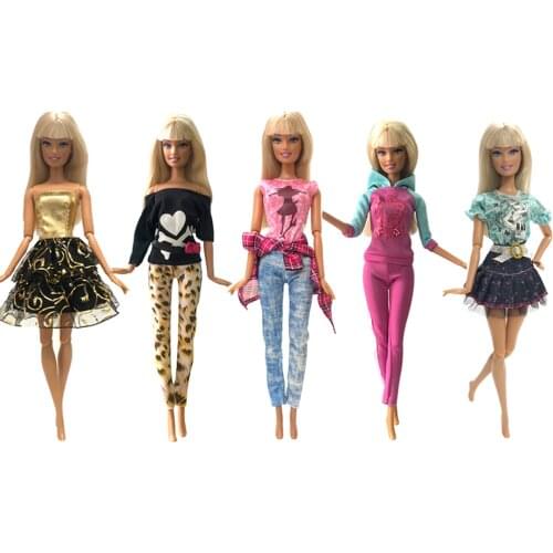 NK 2020 Newest Doll Clothes 5 Pcs/Set Doll T-shirt and Pants Fashion Daily Wear For Barbie Doll Accessories Hot Sale Dresses 02