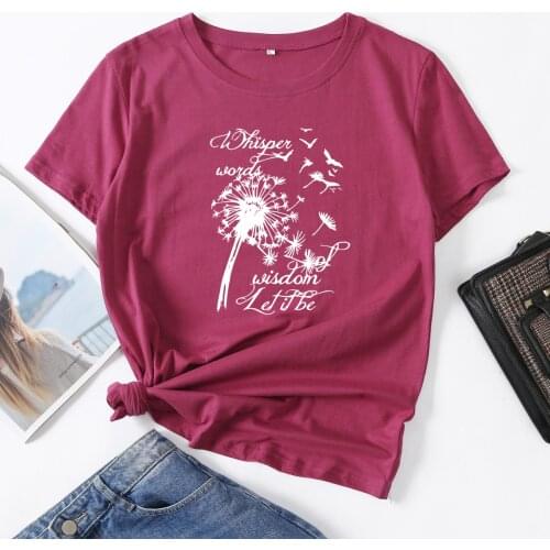 Whisper Words of Wisdom Let It Be Dandelion Flower Woman T-Shirt Short Sleeve T-Shirts Summer Tops for Women Cotton Graphic Tee