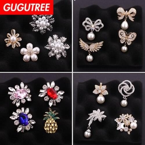GUGUTREE brooch breastpin pearl flower buttlefly leaf wings patch metal patches badges applique patches for clothing HH-69