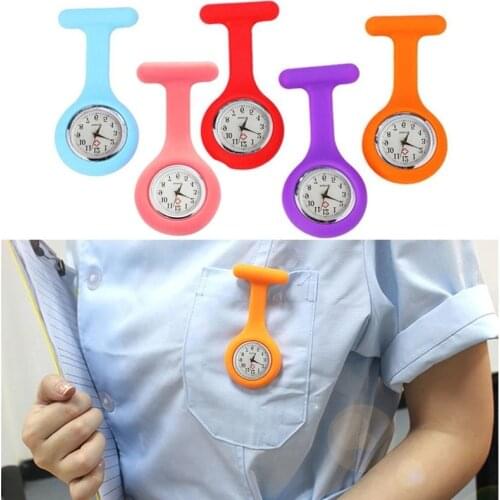 Medical Nurse Pocket Watch Solid Color Clip-On Analog Digital Watch Brooch Batteries Quartz Silicone Watch Decor Accessory