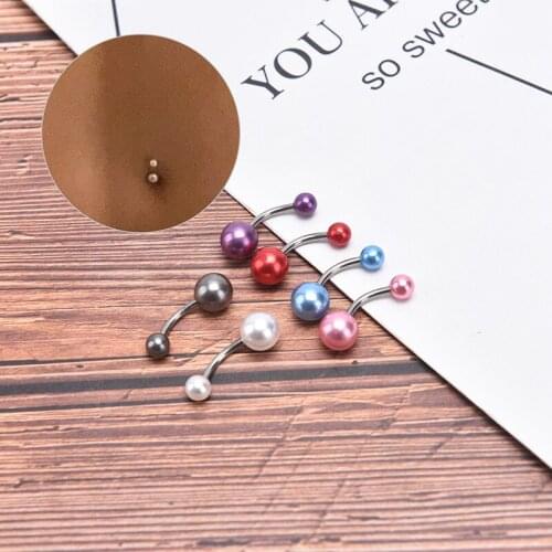1PCS Pearl Color Ball Navel Ring Belly Button Bar Body Jewelry Navel Piercing Stainless Steel Belly Ring