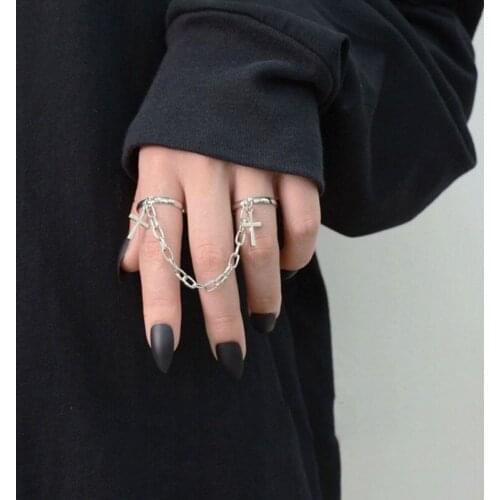 Korean Jewelry Rings Punk Fashion Chain Cross Combination Rings For Women Hip Hop personality Ring Men and Women Trendy