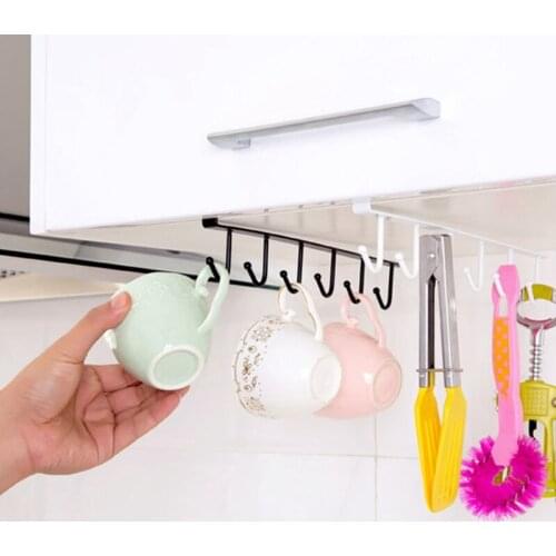 Kitchen Storage Rack Hanging Hook Organizer Closet Clothes Glass Mug Metal Shelf Hanger Storage Hooks Cupboard Shelf