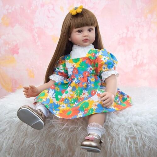 60 CM Reborn Toddler Doll Toy Lifelike 24 inch Vinyl Long Hair Princess Newborn Baby Doll Dress Up Girl Birthday Gift