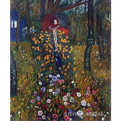 Best Art Reproduction Cottage Garden with Crucifix (Golden) Gustav Klimt Paintings for sale hand painted High quality
