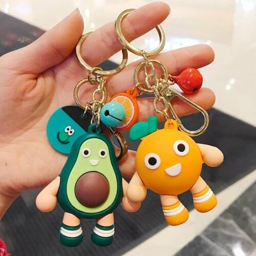 Cute Fashion Korean Fruit Keychain Cartoon Epoxy Fruit Family Lemon Pear Avacodo Key Chain Women Female Bag Charms Keyring Gift