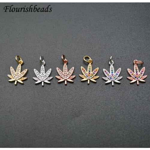 Mini Leaf Shape Metal Pendant Pave Colorful Zircon Beads DIY Parts Jewelry Makings Chic Accessories Fit Necklace Choker 20pcs