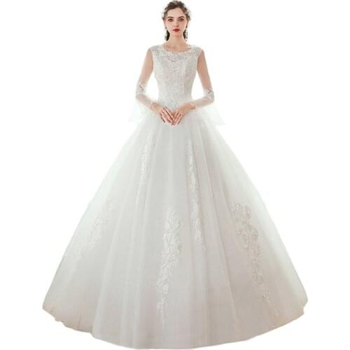 Vestido De Noiva 2020 New Elegant Lace Embroidery Wedding Dress Flare Sleeve Wedding Gown Princess Bridal Dress Robe De Mariee