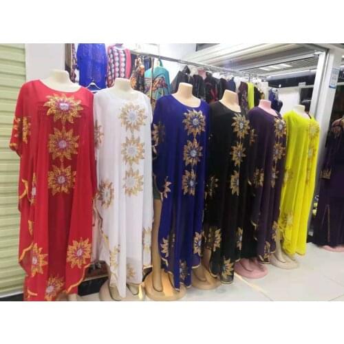 New Style Classic Design Dashiki African Clothing Chiffon Fabrics Sequins Embroidery Loose Dress Free Size
