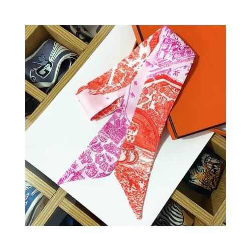 95*5cm New Style Horse City Printing Womens Small Silk Scarf Bag Handle Ribbon Hair Band Small Neckerchief