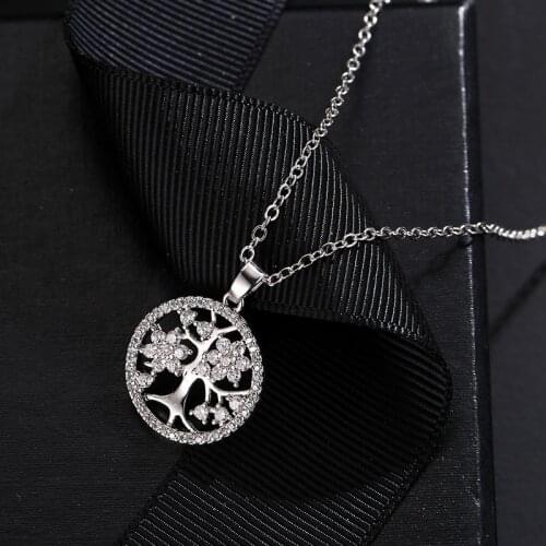 YJGS Brand New Tree of Life Zircon Round Charm Pendant Necklace Elegant Women Girl Jewelry Gifts Bijoux Collier