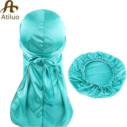 Silky Durag and Bonnet Set for Men and Women Long Tail Du-rag Waves Cap Turban