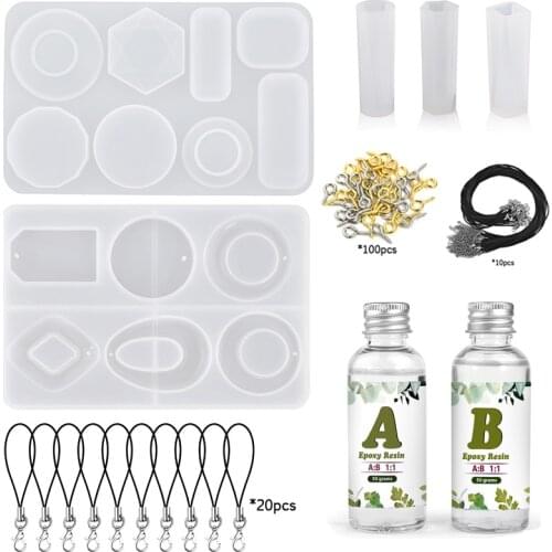 Silicone Mold Tool With Epoxy 100g AB Glue 1:1Epoxy Resin Molds Kit For Pendent Earring Keychain Jewelry Making DIY Earring