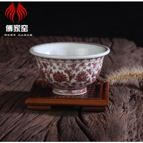 Fujiayao chaiyao blue and white underglaze red pressing hand cup Master Cup handmade Jingdezhen Ceramic kungfu tea set