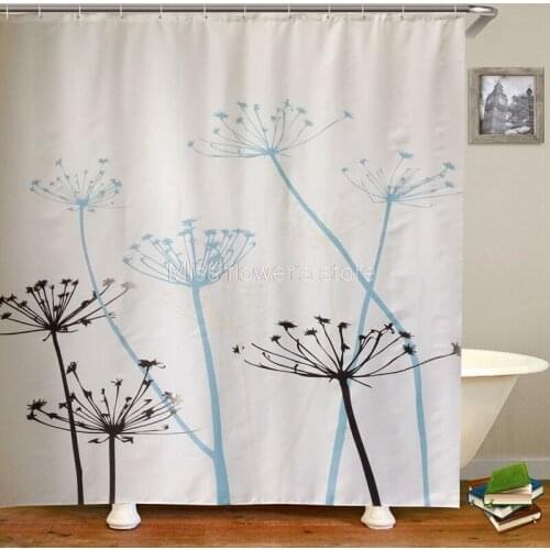 Blue White Dandelion Design Custom Shower Curtain Bathroom Waterproof Mildewproof Polyester Fabric With 12 Hooks