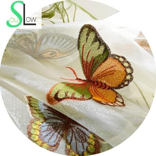 [Slow Soul] New Color Line Korean American Luxury Bedroom Living Room Flower Embroidery Curtain Fabric Yarn Curtains For Tulle