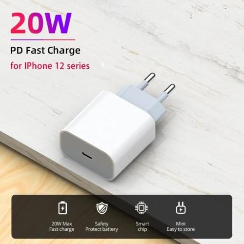 For Iphone 12 Charger PD 20W Usb C Adapter Type C Cargador for IPhone 12 Pro Max i Phone Charger Fast Usb Chargers EU US UK Plug