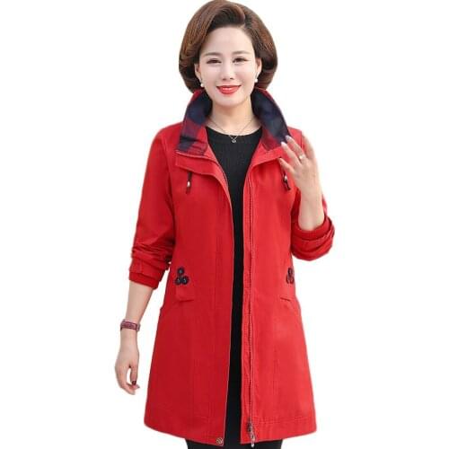 Plus size 4XL5XL Women Trench Coat New Autumn Spring Middle-aged Overcoat Loose Large Size Mid long Windbreaker Female Tops J209