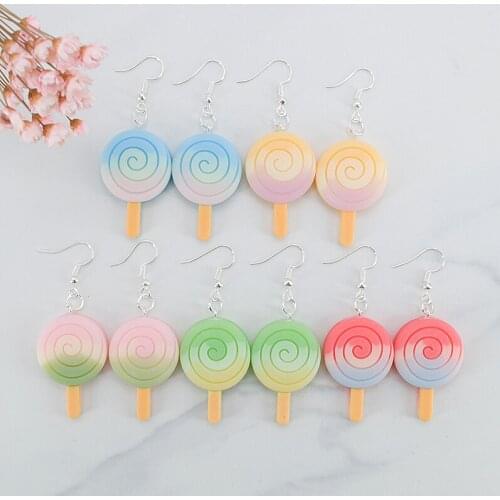 1pair Women Drop Earrings Rainbow Lollipop Flatback Resin Birthday Gift Girls Teens Jewelry