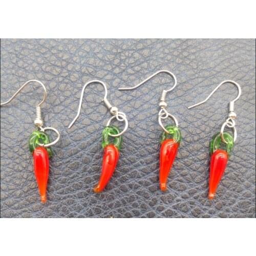 10 pairs/Lot Glass Small Red Pepper Earrings For Women Party Holiday Gifts Small Jewelry Wholesale E-072