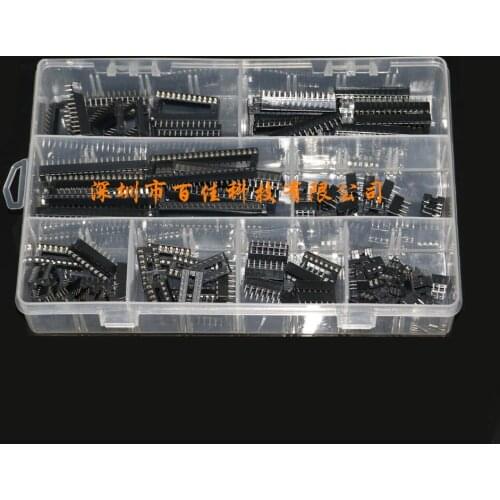 100 pcs8 kinds of 2.54mm foot distance 6,8,14,16,18,24,28,40p in-line wide narrow body IC socket