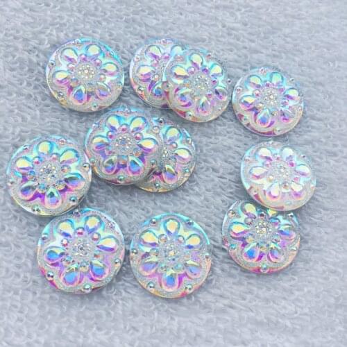 20Pcs 20mm AB Round Flowers Resin Rhinestone Applique Flatback Stones And Crystals Buttons For Craft Garment DIY HY330