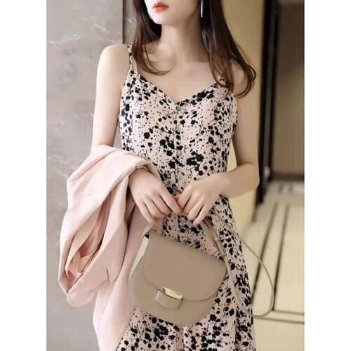 2021 Spring And Summer New Fashion Sexy Temperament Button Sleeveless Floral Suspender Dress Loose Women