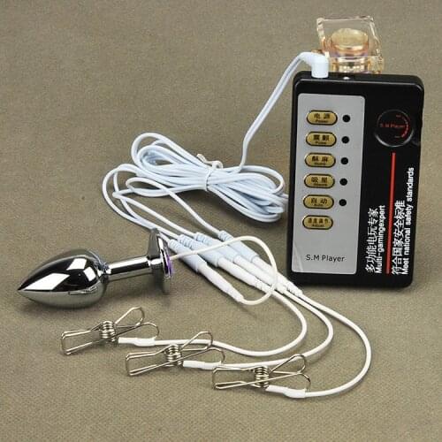 4pcs/set electro sextoy anal medical anal plug tail nipple clamps Labia clip electro stimulation electro shock sex toy for women