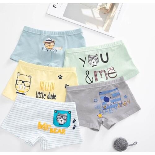 5Pcs/Box Boys Boyshort Hipster Panties Kids Boxer Briefs Cartoon Dog Design Soft Cotton Panty Underwear