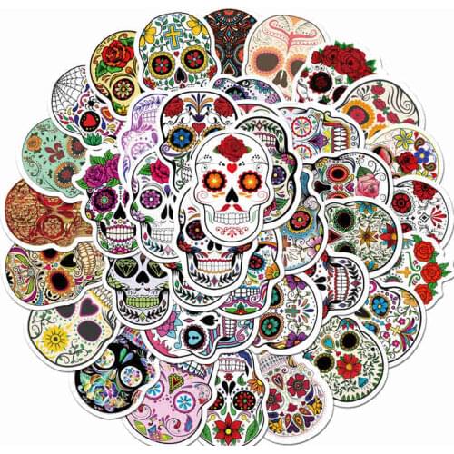 50PCS Cute Cartoon Horror Sugar Skull Stickers Waterproof for Skateboard Guitar Laptop Graffiti PVC Car Decals Sticker Kids Toy