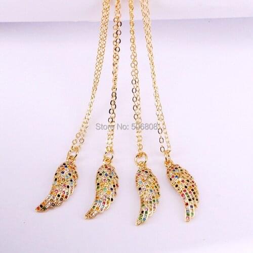 6PCS, Rainbow CZ Feather Pendant Necklace Fashion Jewelry