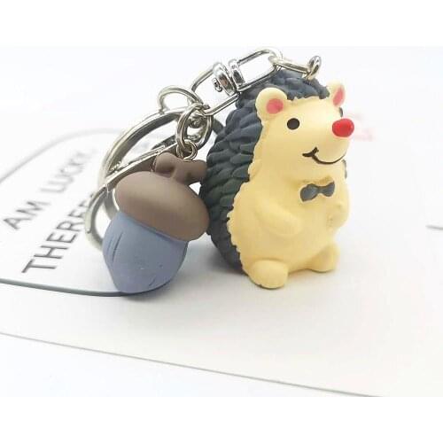 FREE SHIPPING BY DHL 100pcs/lot New Cute Hedgehog and Acorn Keychains Forest Animal Hedgehog Keyrings Lady Gifts