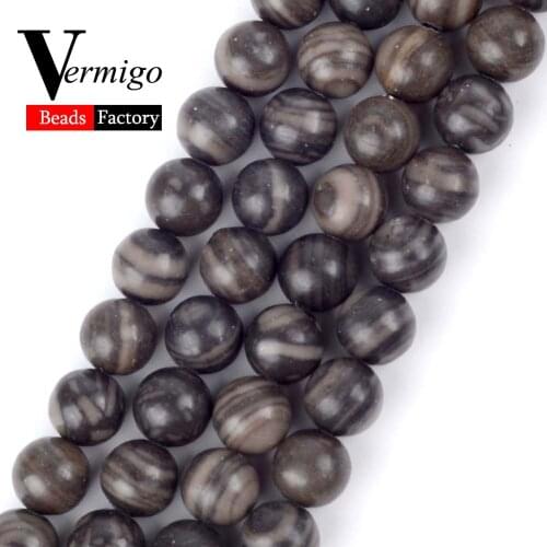 Natural Stone Beads Black Wood Jaspers Loose Beads For Jewelry Making Minerals 6 8 10mm Diy Bracelet Necklace Jewellery 15inches