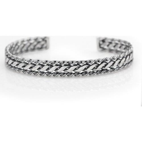 Solid Real 925 Sterling Silver Men Bangle Weave Vintage Punk Antique Silver Design Cuff Bangle for Male Women Jewelry Gift