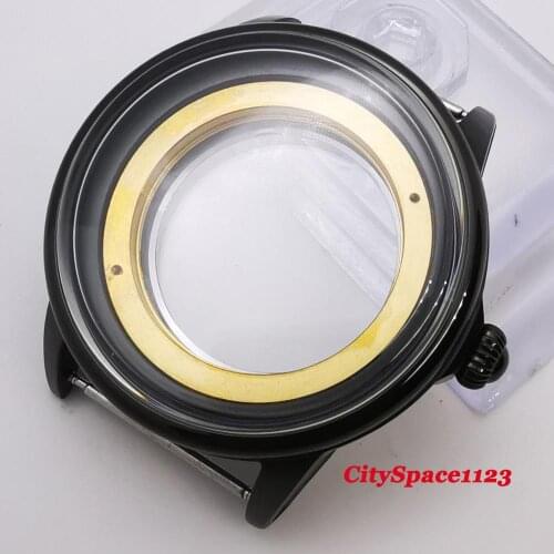 Mens watch case 42mm black PVD polished waterproof case fit miyota 8215 ST1612 ETA 2836 automatic mechanical watch