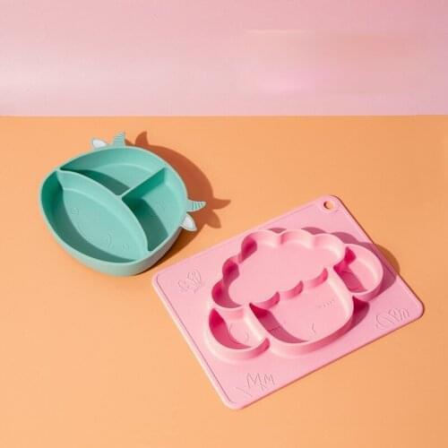 Childrens Silicone Plate Infant Anti Slip Sucker Bowl Baby Cartoon Complementary Food Box Integrated Dividing Tableware