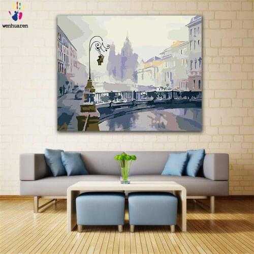 DIY colorings pictures by numbers with colors Street light in cool tones picture drawing painting by numbers framed Home