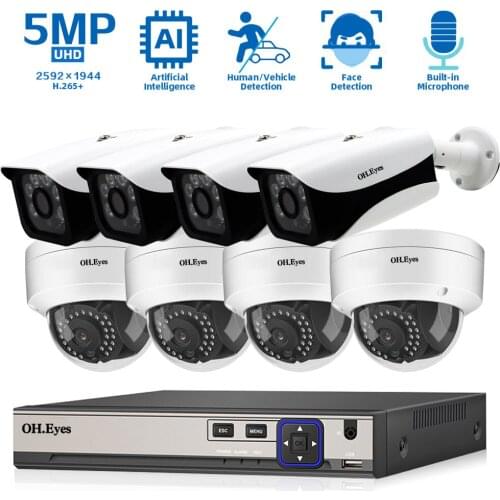 H.265 8CH POE NVR Security System 4K Outdoor Waterproof Face Detection CCTV POE IP Dome Camera Video Surveillance System Kit 5MP