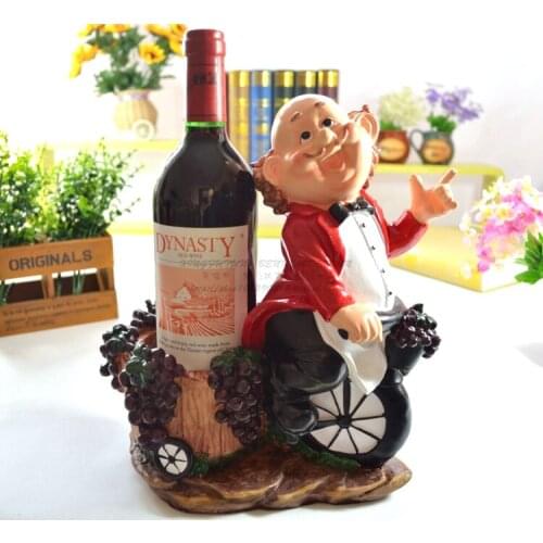 Humourous and Creative Polyresin Waiter on Tricycle Wine Bottle Holder Handmade Ornamental Desktop Handicraft Furnishing