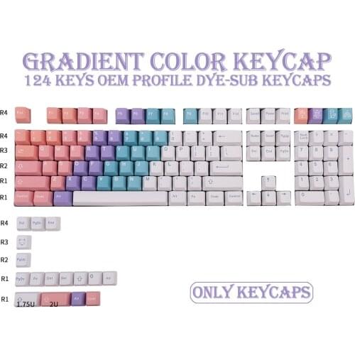 PBT Keycap 124 Keys OEM Profile DYE-SUB Personalized Gradient Keycaps For Cherry MX Switch Mechanical Keyboard