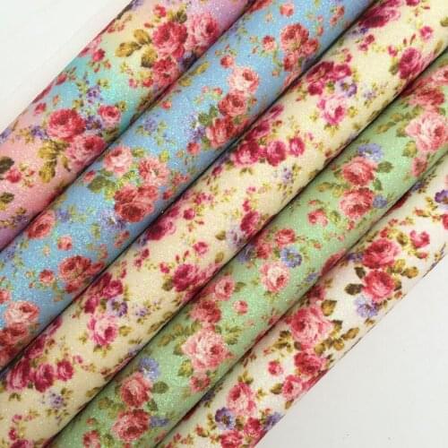Amonglitter Wholesales Dropshipping Leather Supplier Rose Flowers Glitter Leather Faux Fabric Vinyl Felt Backing 21X29CM MB153