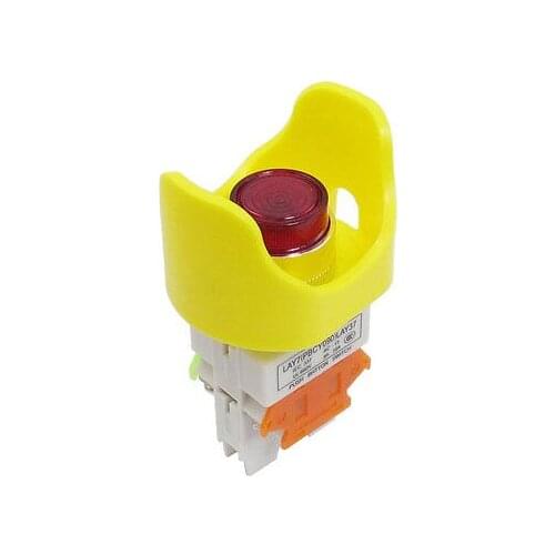 DC 24V Red Light 1NO 1NC DPST Latching Ingot Shape Push Button Switch 660VAC 10A