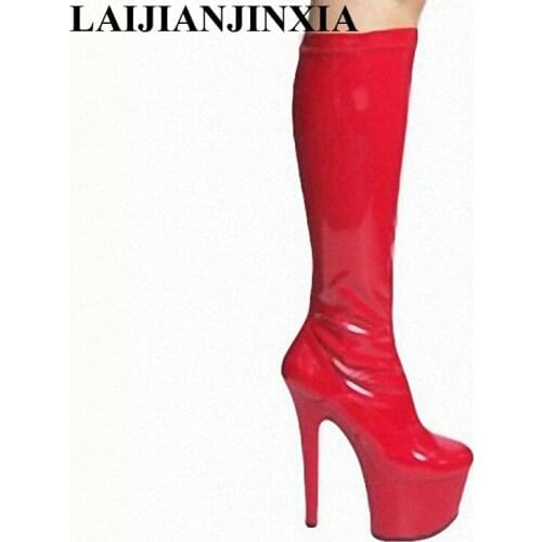 LAIJIANJINXIA New Knee High Boots For Women 17CM High Heels Platform Party Shoes Women Booties Goth Shoes 2018 Spring Boots