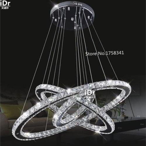 Modern Vintage stainless steel 3 Circles crystal lamp living room lobby restaurant bedroom rings 145W LED chandelier