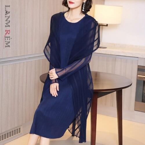 LANMREM Long Sleeve Dress For Women 2021 Autumn New Round Neck Fashion Tide Womens Loose Casual Dresses Mothers Gift 2C2002