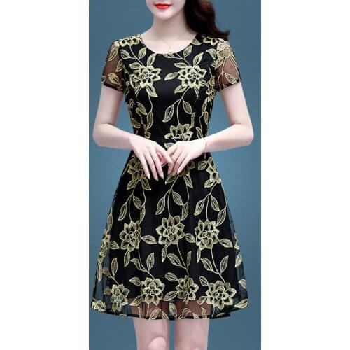 Summer Christmas Dresses Women Vintage Elegant Party Dress Short Sleeve Casual Vestidos Embroidery Plus Size S~4XL 1460