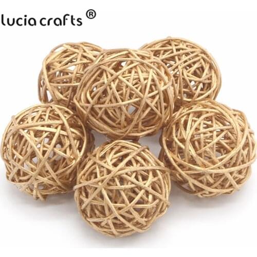 Lucia crafts 6pcs 3cm/5cm Gold Vintage Wicker Cane Ball Christmas Home Gardens Patio Ornament DIY Decoration Materials M0804